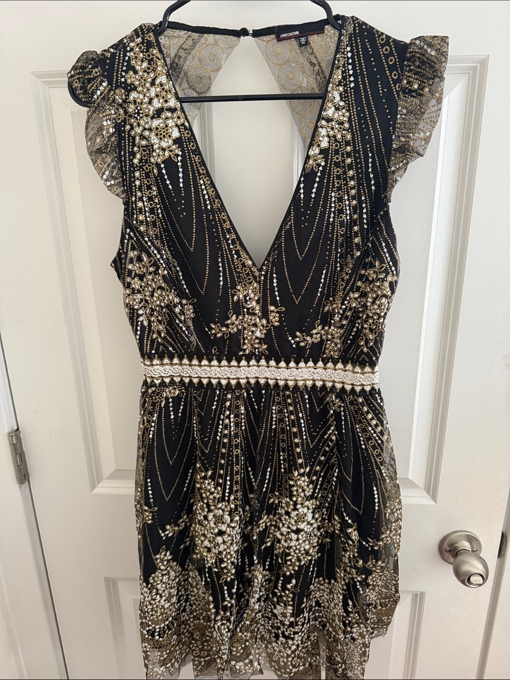 Love Culture Black and Gold Embellished Mini Dress